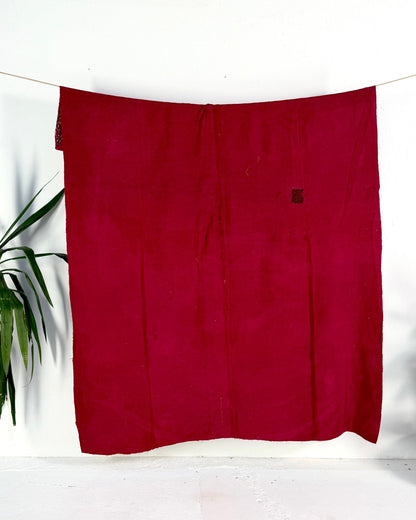 Ajrakh Printed Vintage Kantha Quilt in Deep Red - Biggs & Hill