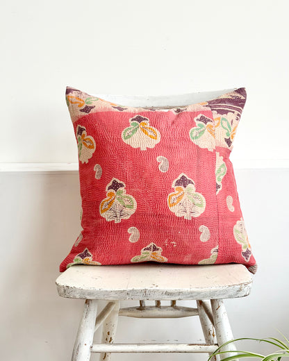 Vintage Kantha Cushion In Pink and Purple - 45cm Square