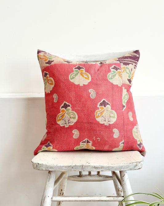 Vintage Kantha Cushion In Pink and Purple - 45cm Square