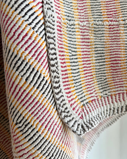 Small Heavy Vintage Lohori Kantha Quilt in Pink and Yellow Stripes - Biggs & Hill
