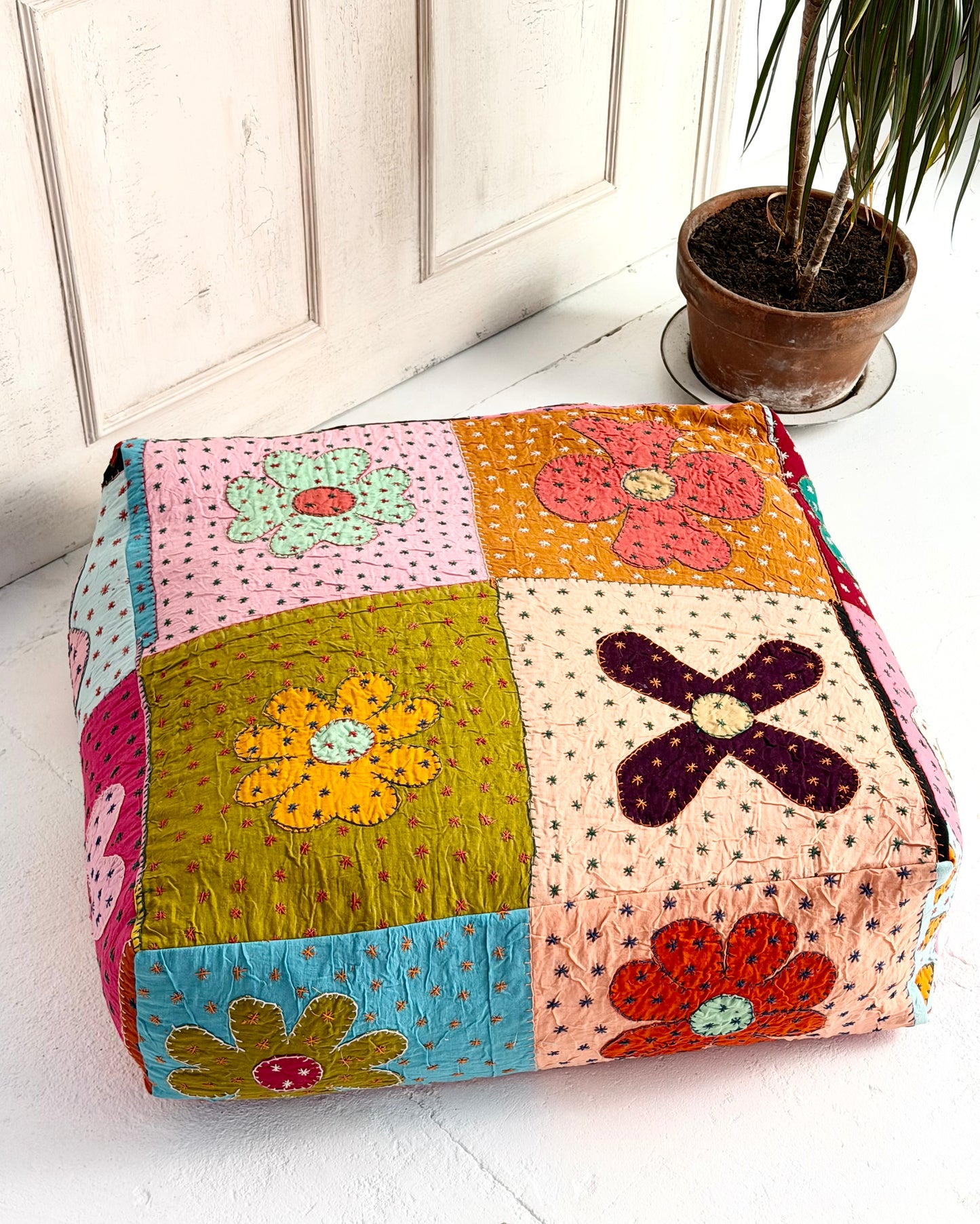 Large Square Patchwork Cotton Floor Cushion Cover