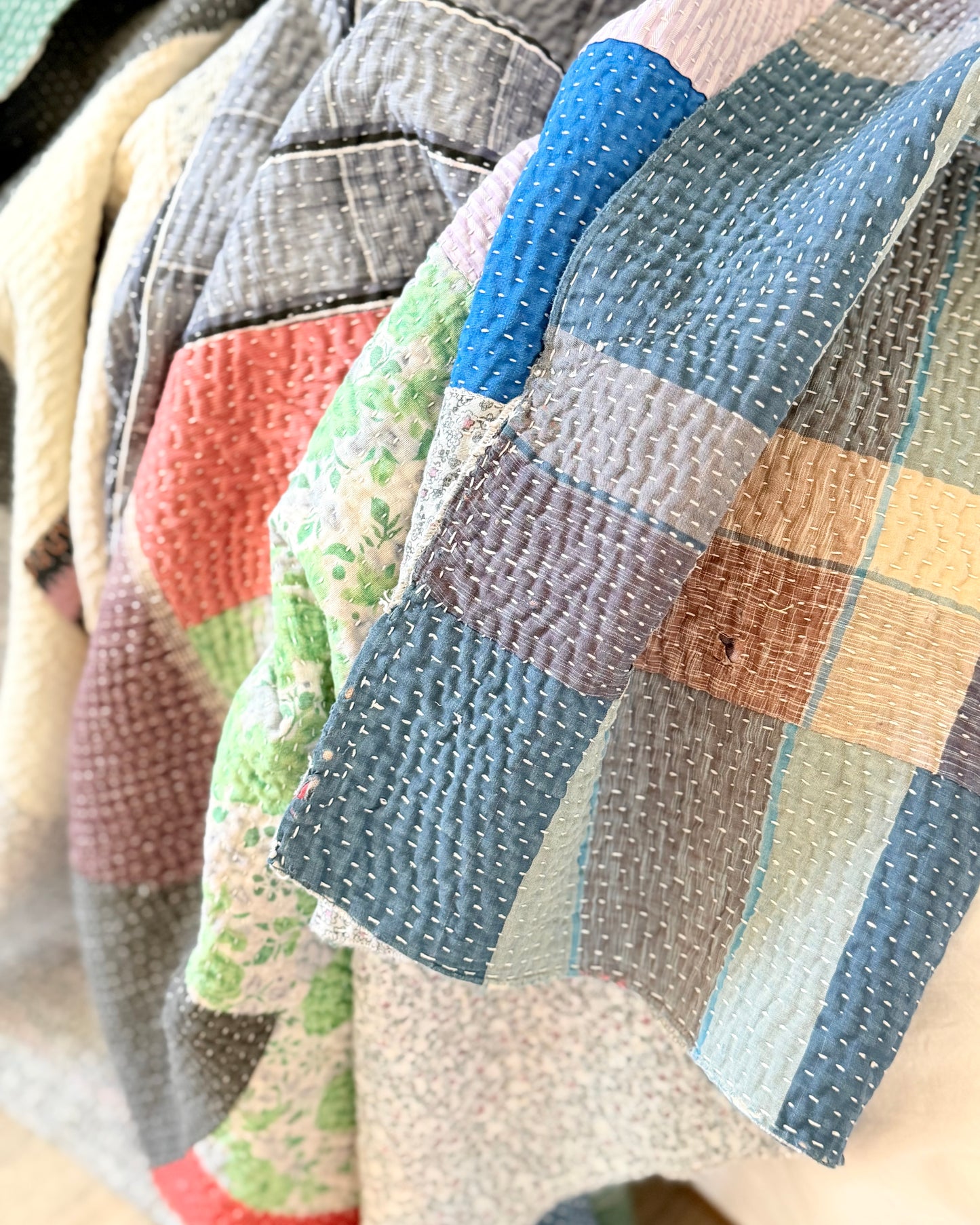Large Fine Stitched Vintage Kantha Quilt in Multicolour Patchwork