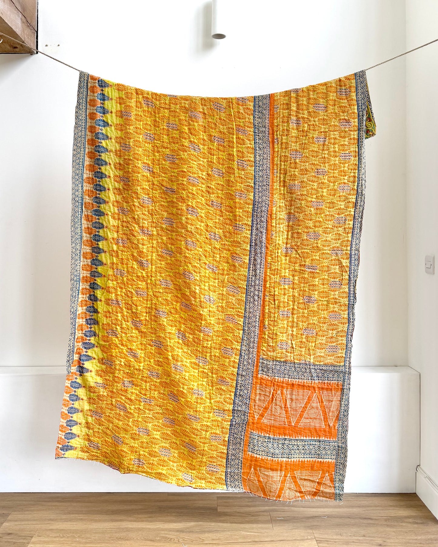 Vintage Cotton Kantha Quilt In Yellow and Orange #47
