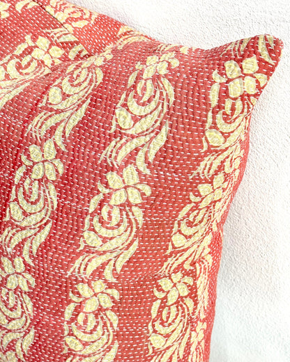 Handmade Vintage Kantha Cushion Cover In Pink and Beige - 45cm (18") - Biggs & Hill