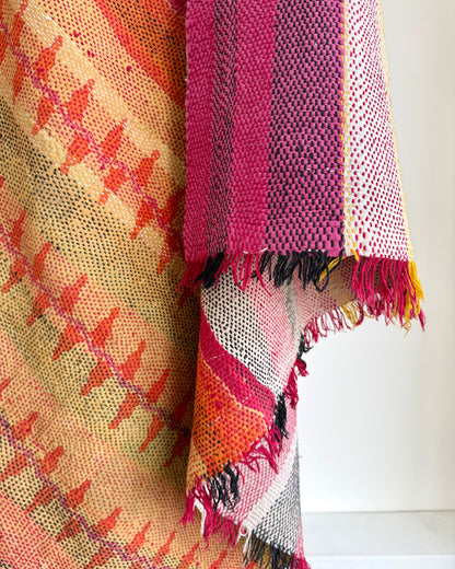 Heavy Kantha Blanket Quilt in Pink and Orange Stripe