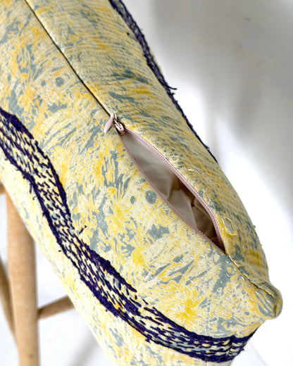 Vintage Kantha Bolster Cushion Cover In Green and Pink With Embroidery 30 x 100cm