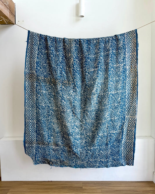 Project Kantha Quilt: Indigo Print With Authentic Aged Texture - Biggs & Hill
