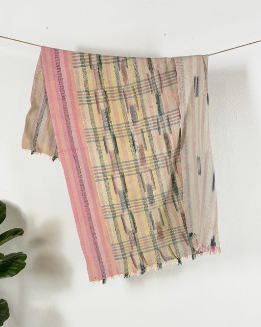 Striped Ikat Vintage Kantha Quilt in Light Pinks