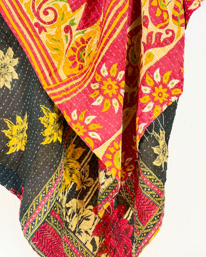 Vintage Cotton Kantha Quilt In Pink and Black 15