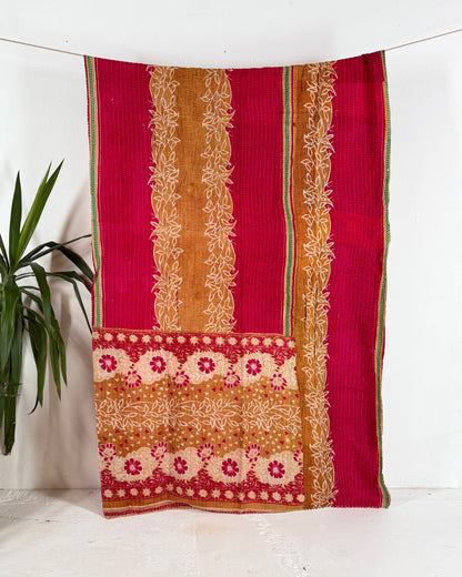 Vintage Cotton Kantha Quilt In Pinks 17