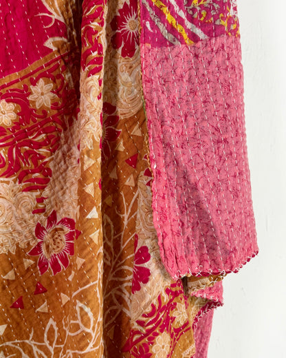 Vintage Cotton Kantha Quilt In Pinks 17