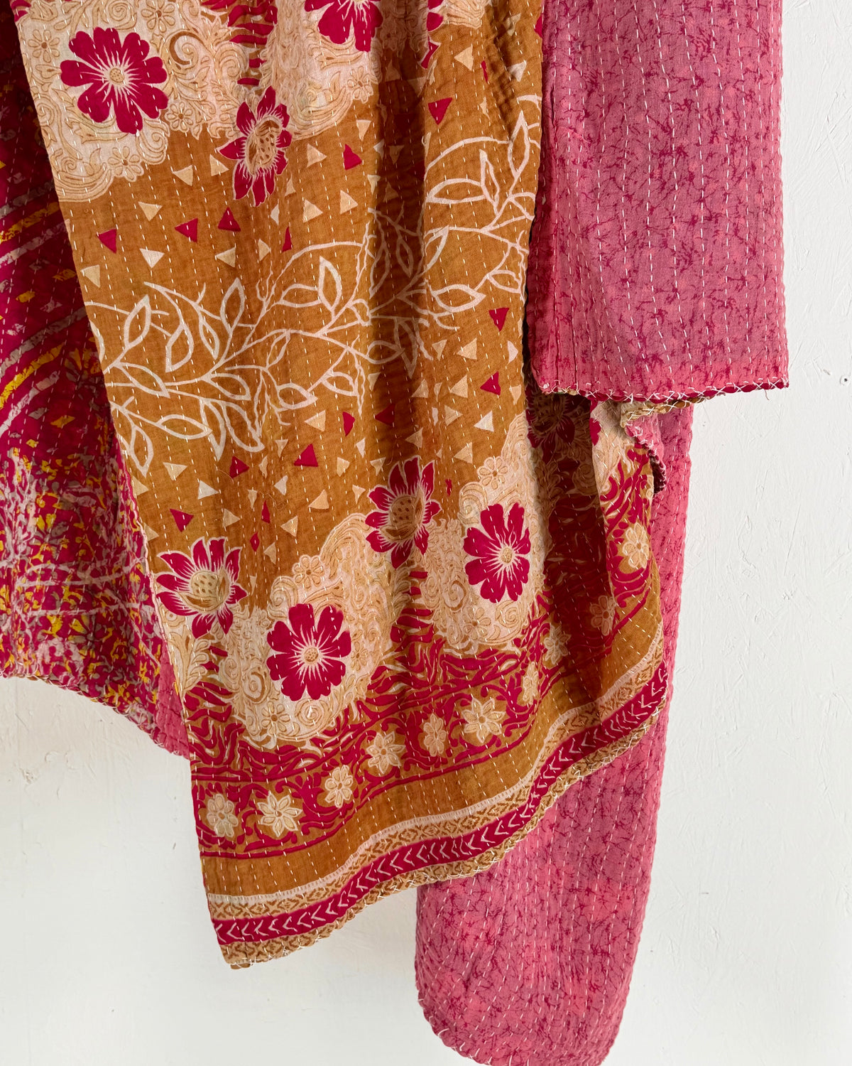 Vintage Cotton Kantha Quilt In Pinks 17