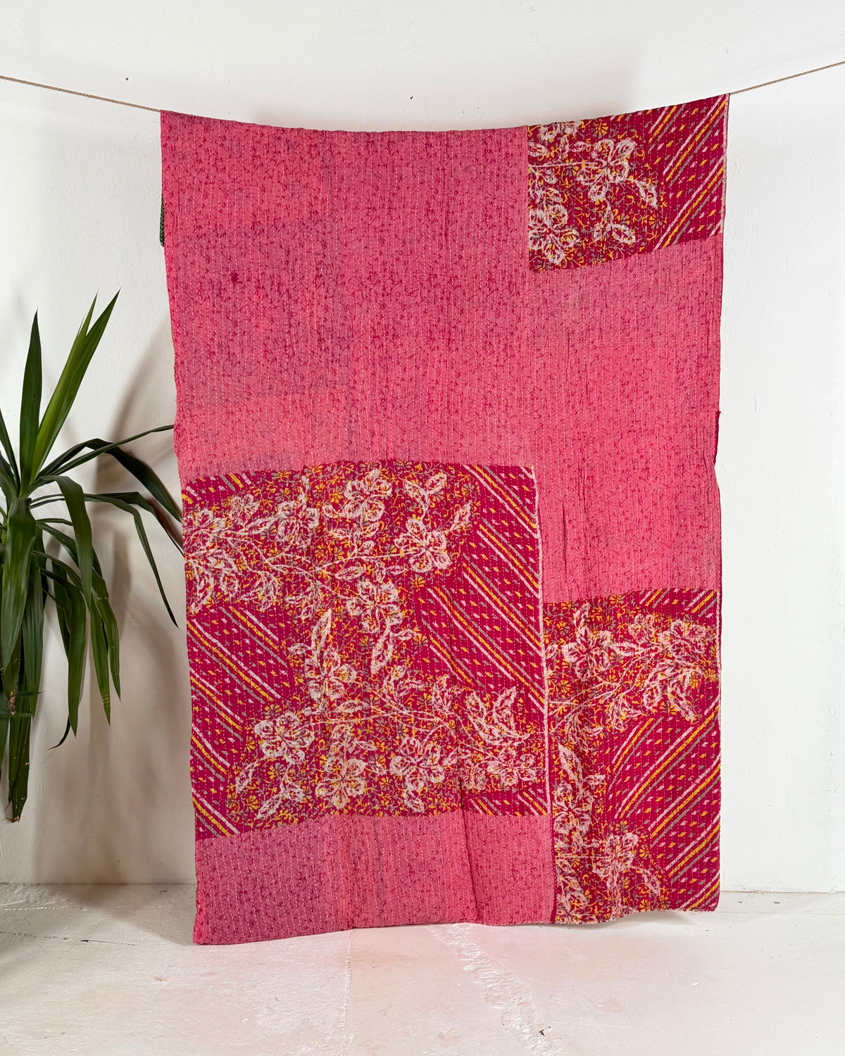 Vintage Cotton Kantha Quilt In Pinks 17