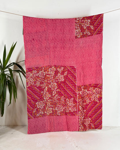 Vintage Cotton Kantha Quilt In Pinks 17