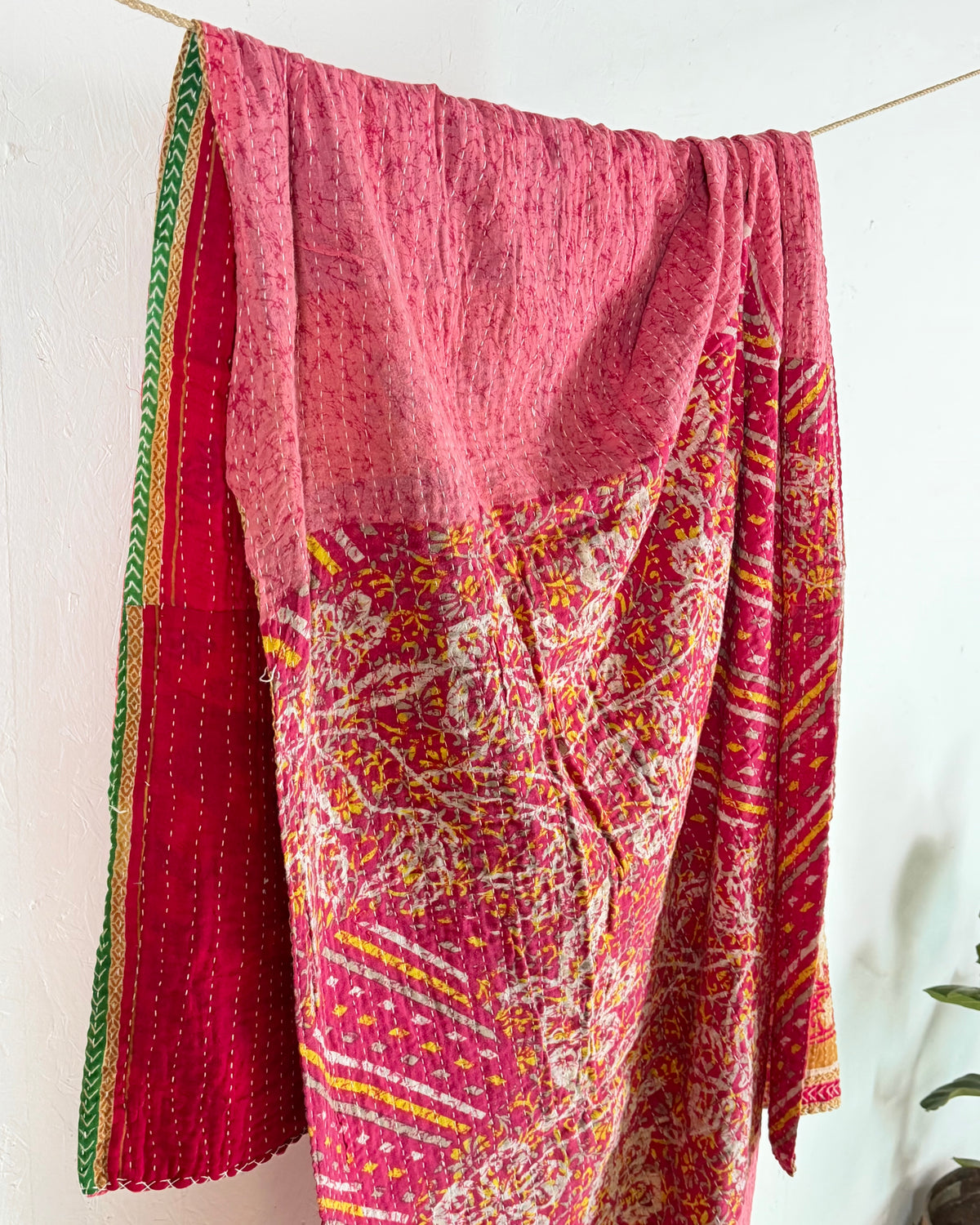Vintage Cotton Kantha Quilt In Pinks 17