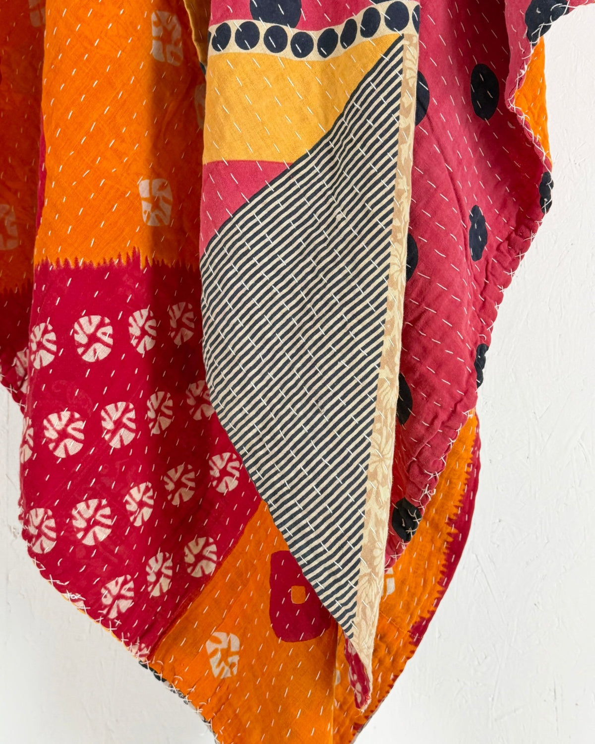 Vintage Cotton Kantha Quilt In Pink Geometric 18 - Biggs & Hill