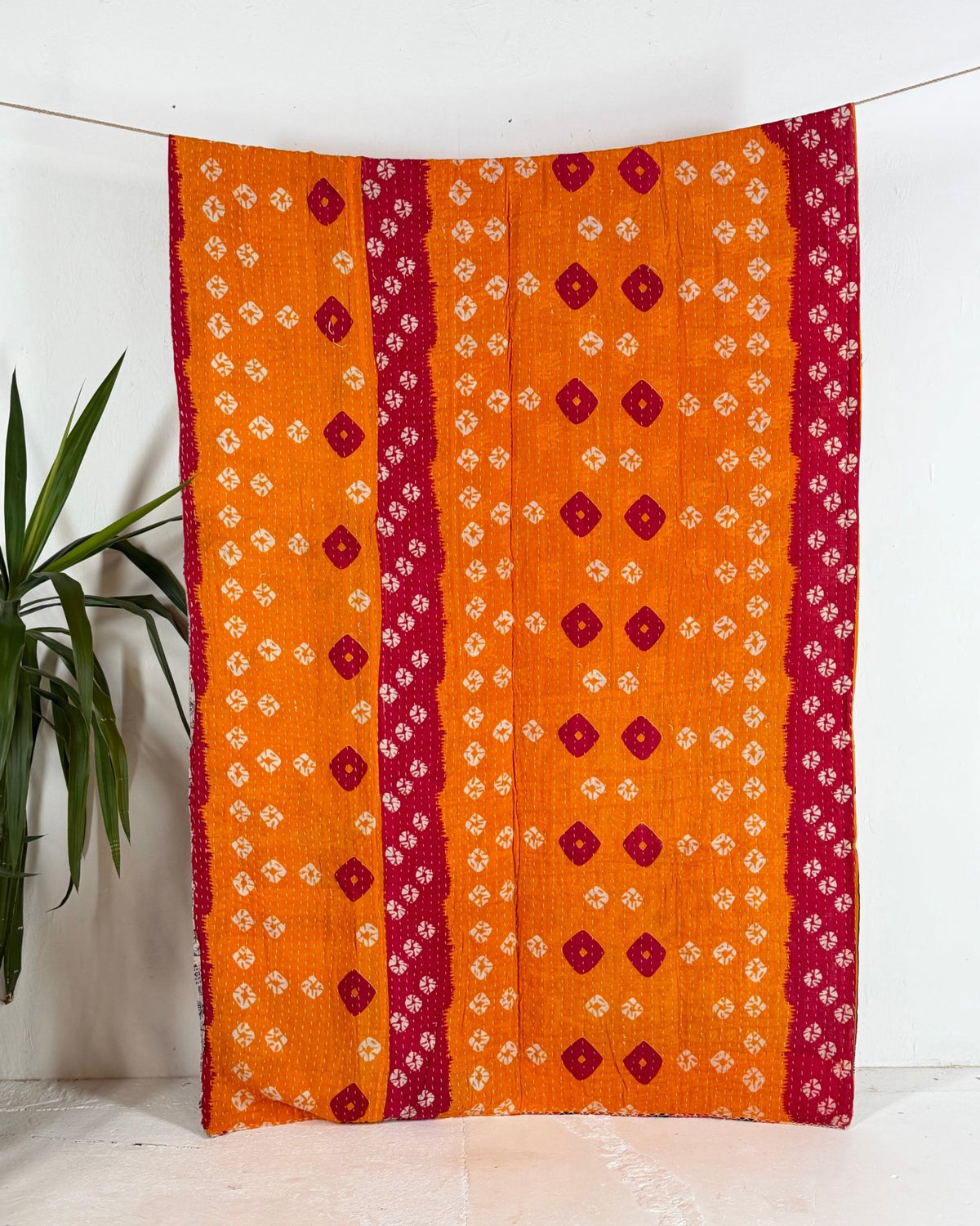 Vintage Cotton Kantha Quilt In Pink Geometric 18 - Biggs & Hill