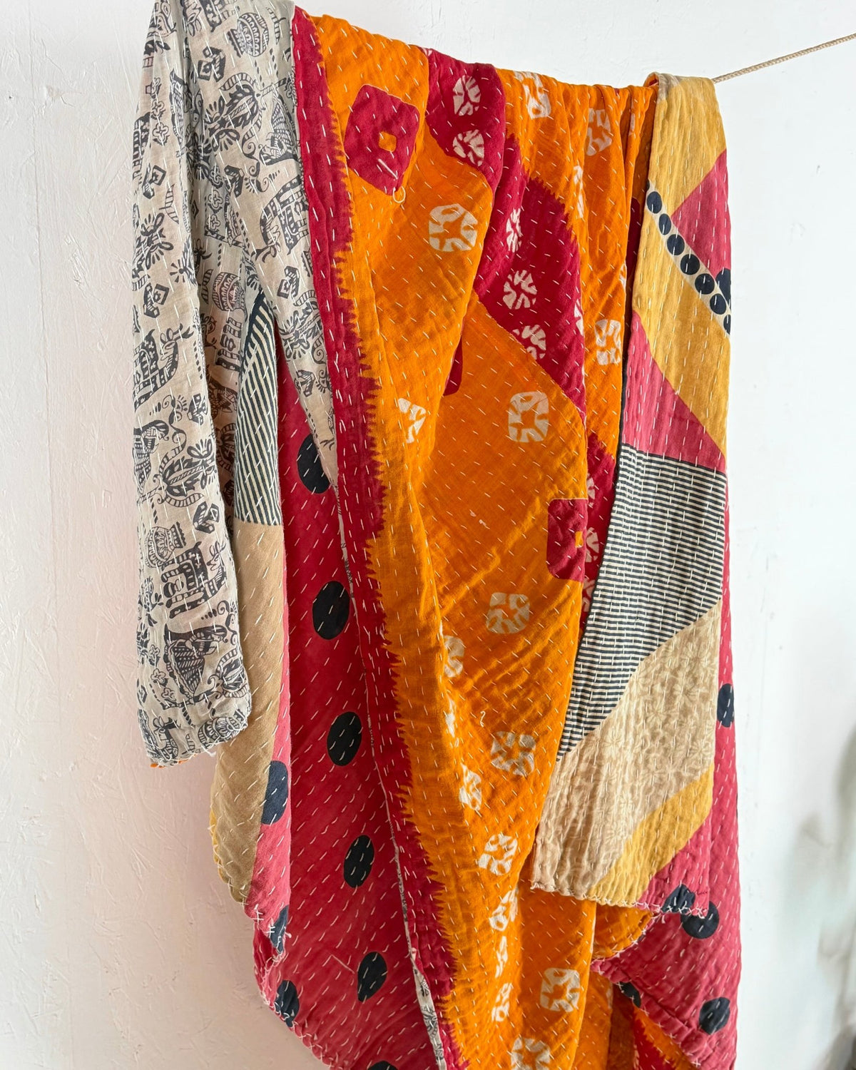 Vintage Cotton Kantha Quilt In Pink Geometric 18 - Biggs & Hill