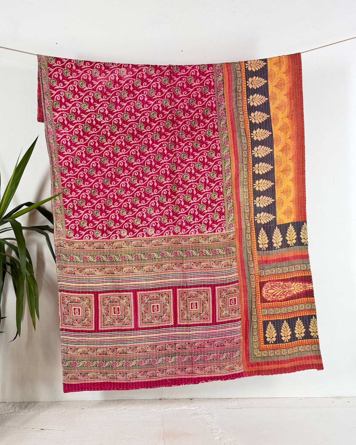 Vintage Cotton Kantha Quilt In Pink and Orange 19