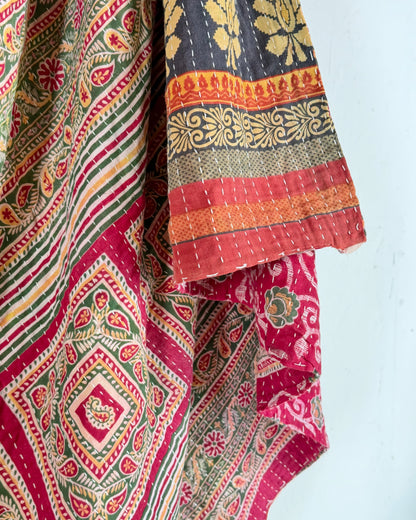 Vintage Cotton Kantha Quilt In Pink and Orange 19