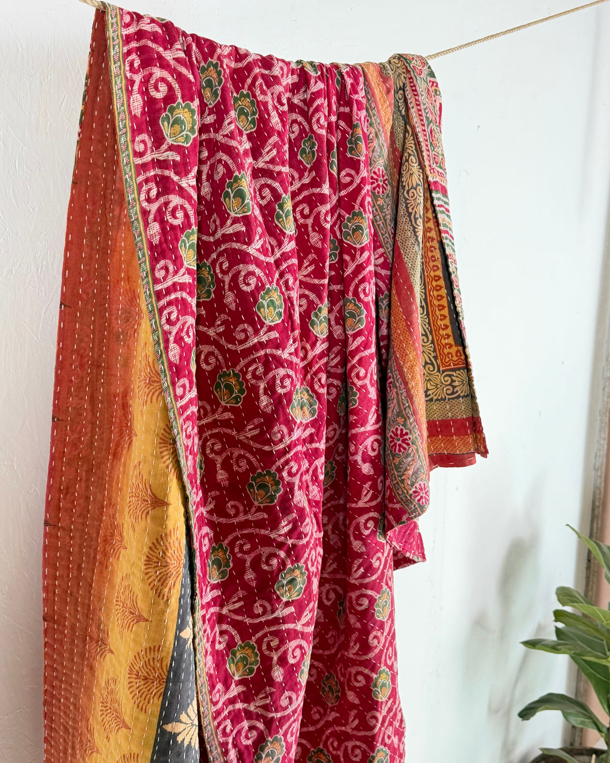Vintage Cotton Kantha Quilt In Pink and Orange 19