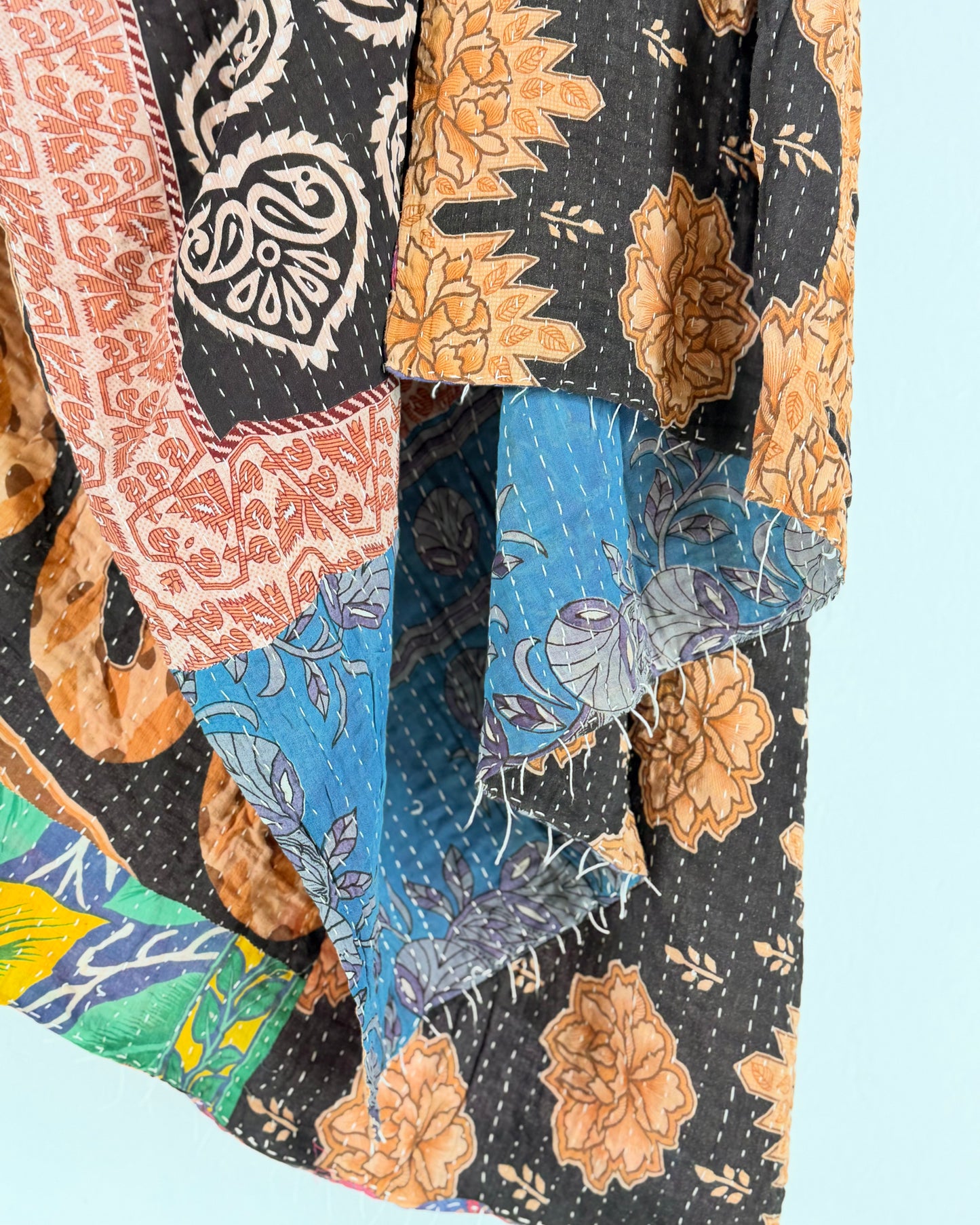Vintage Sari Cotton Kantha Quilt In Black and Blue 24