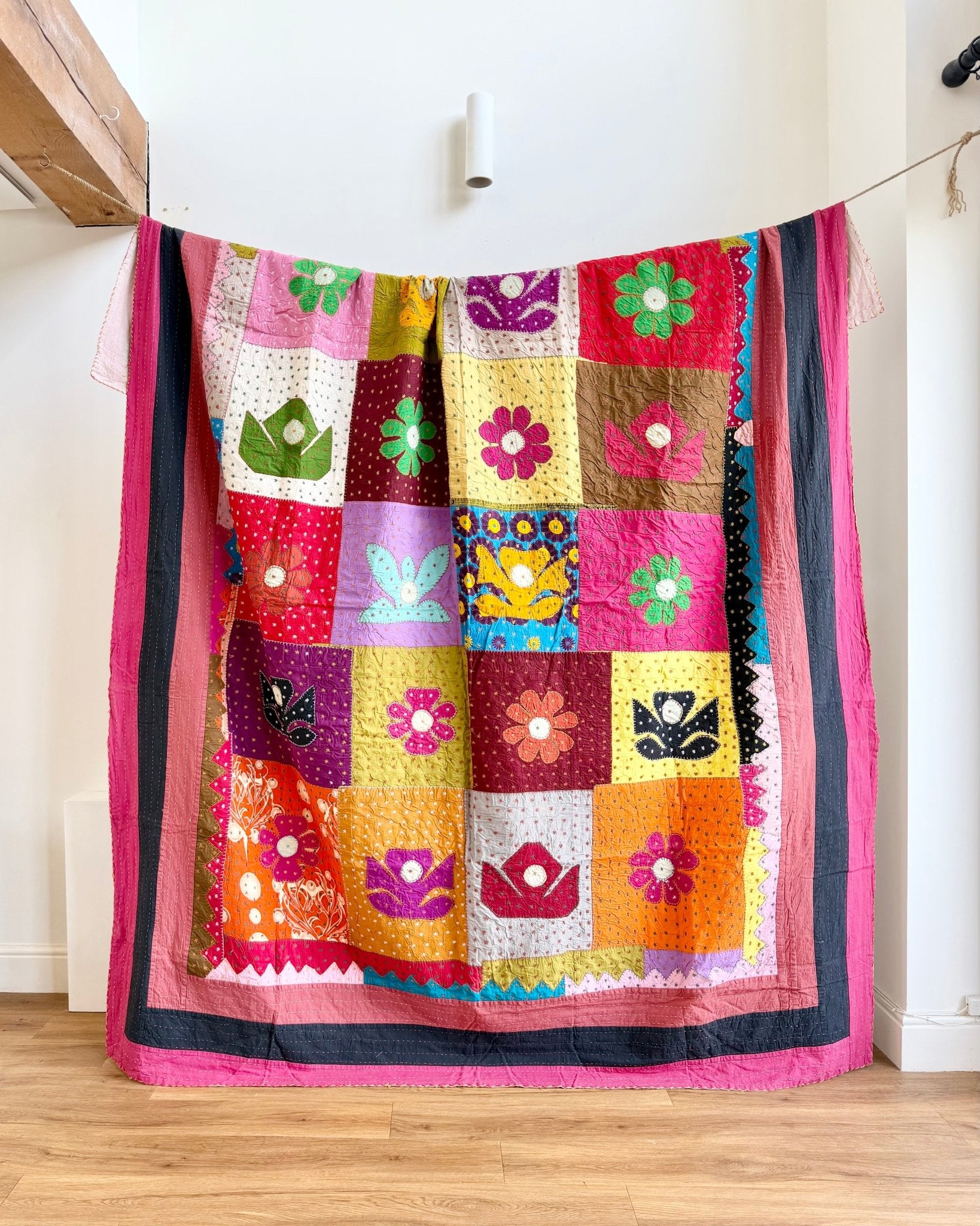 Patchwork Hand Stitched Jogi Bedspread 05 - Double/ King Size - Biggs & Hill