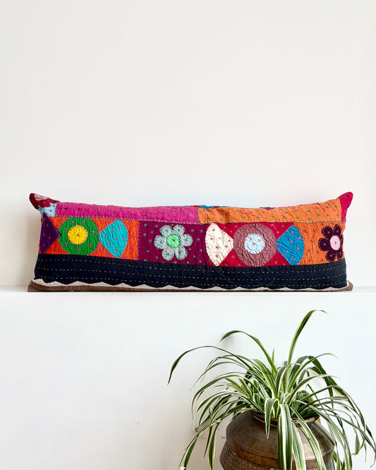 Reversible Patchwork Hand Stitched Bolster Cushion 04 - Large 100cm