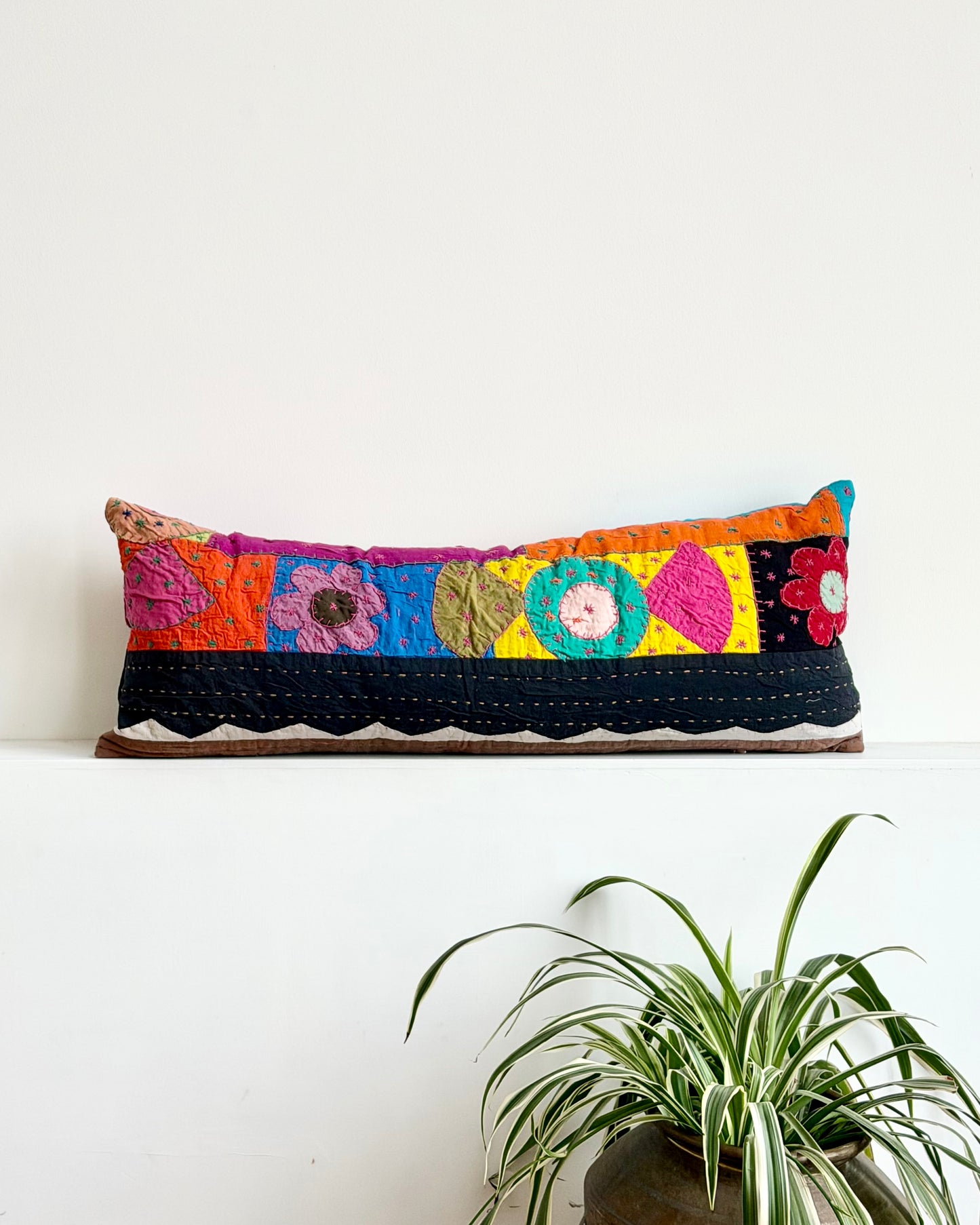 Patchwork Hand Stitched Reversible Bolster Cushion 03 - 80cm