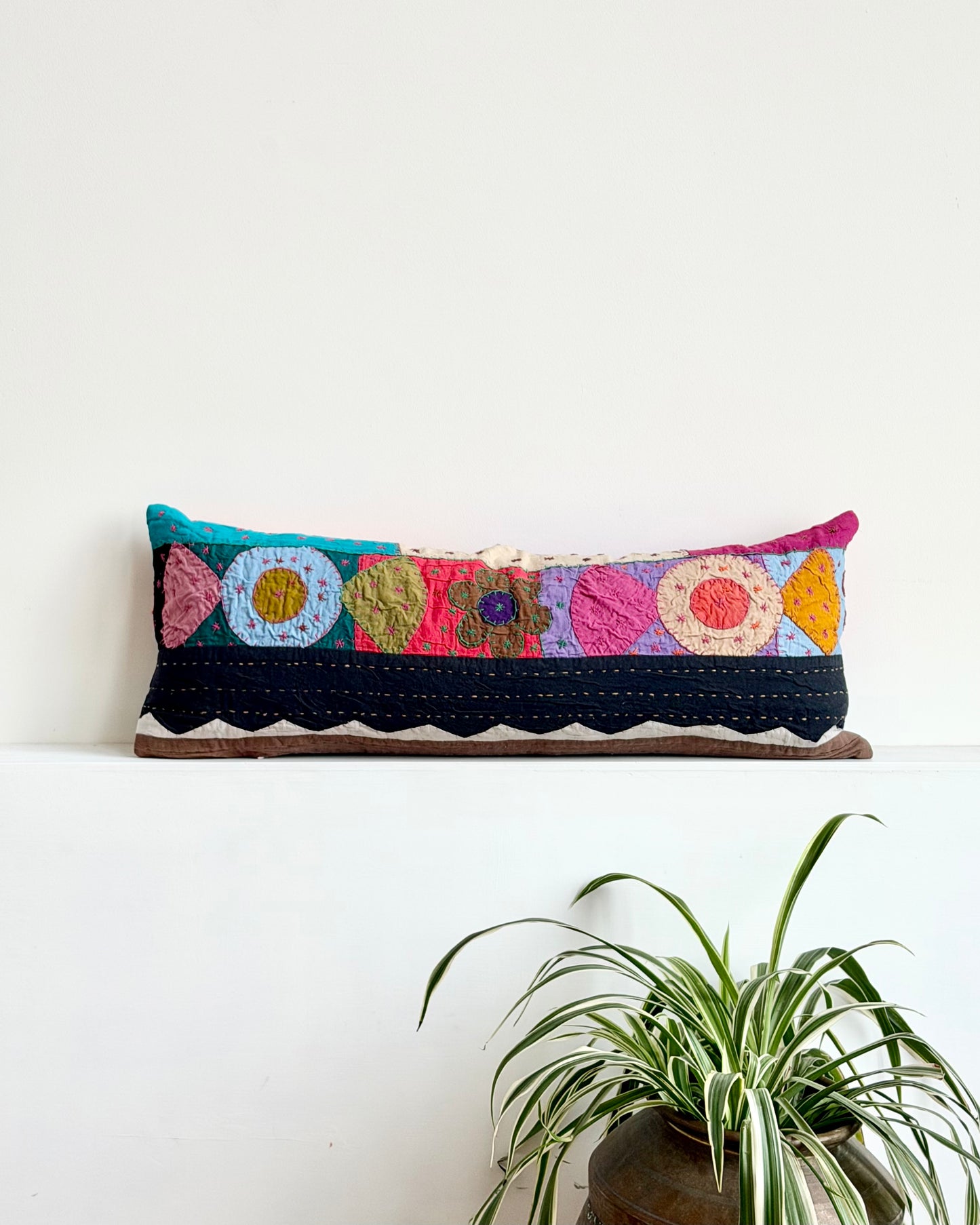 Patchwork Hand Stitched Reversible Bolster Cushion 03 - 80cm