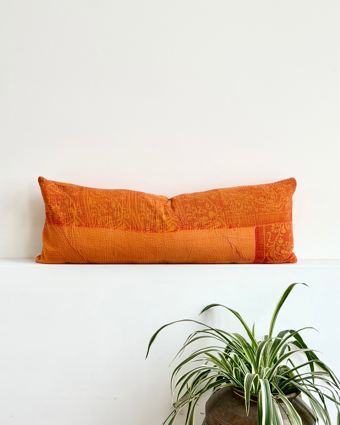 Vintage Kantha Bolster Cushion In Orange 01