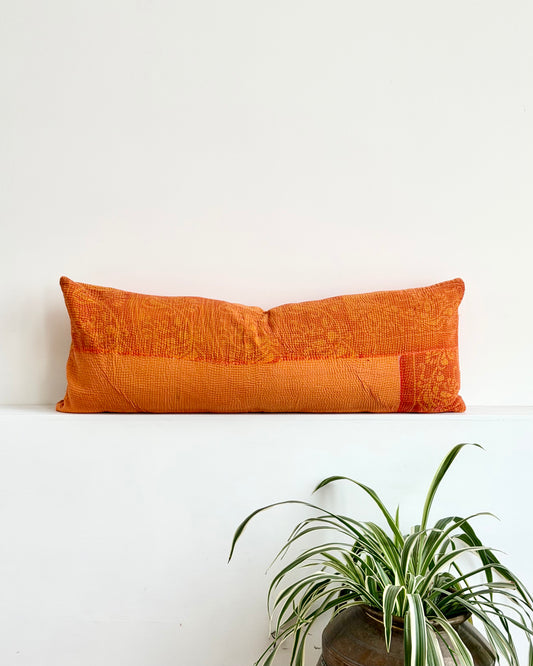 Vintage Kantha Bolster Cushion In Orange 01
