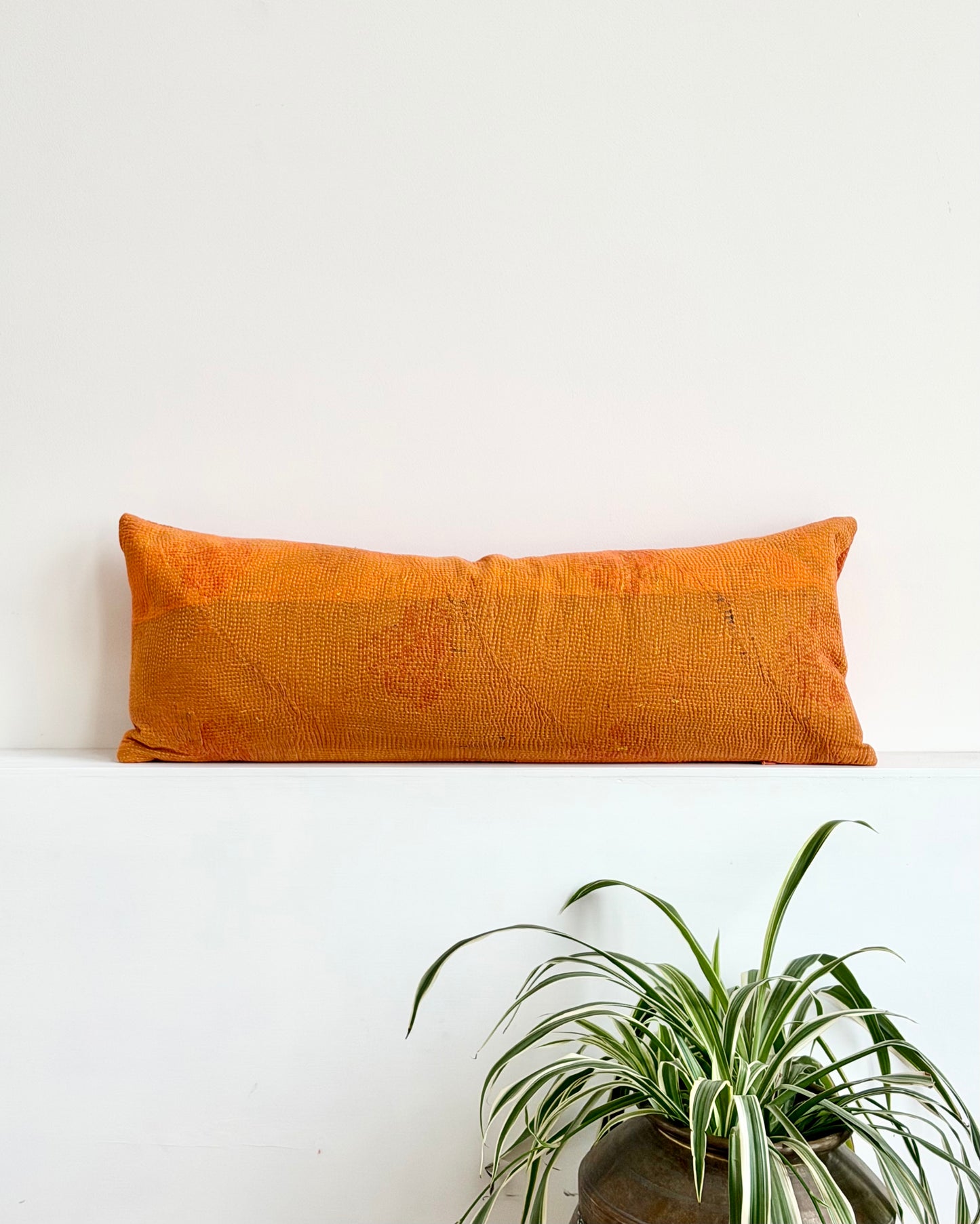 Vintage Kantha Bolster Cushion In Orange 01