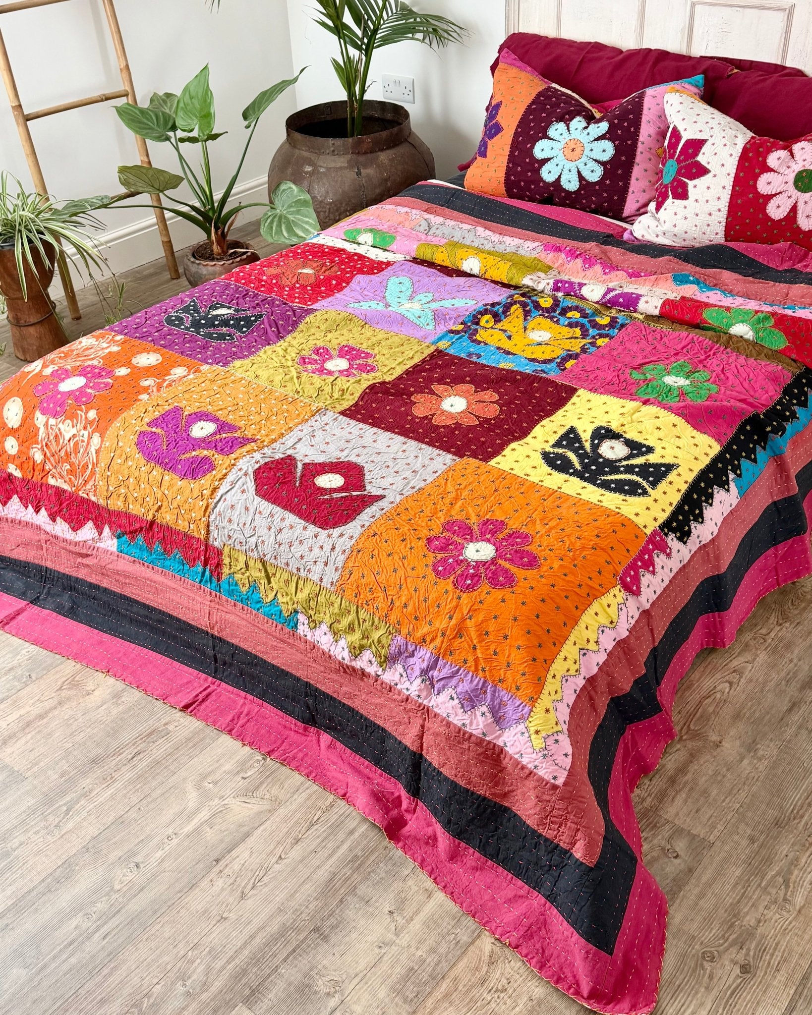 Patchwork Hand Stitched Jogi Bedspread 05 - Double/ King Size - Biggs & Hill
