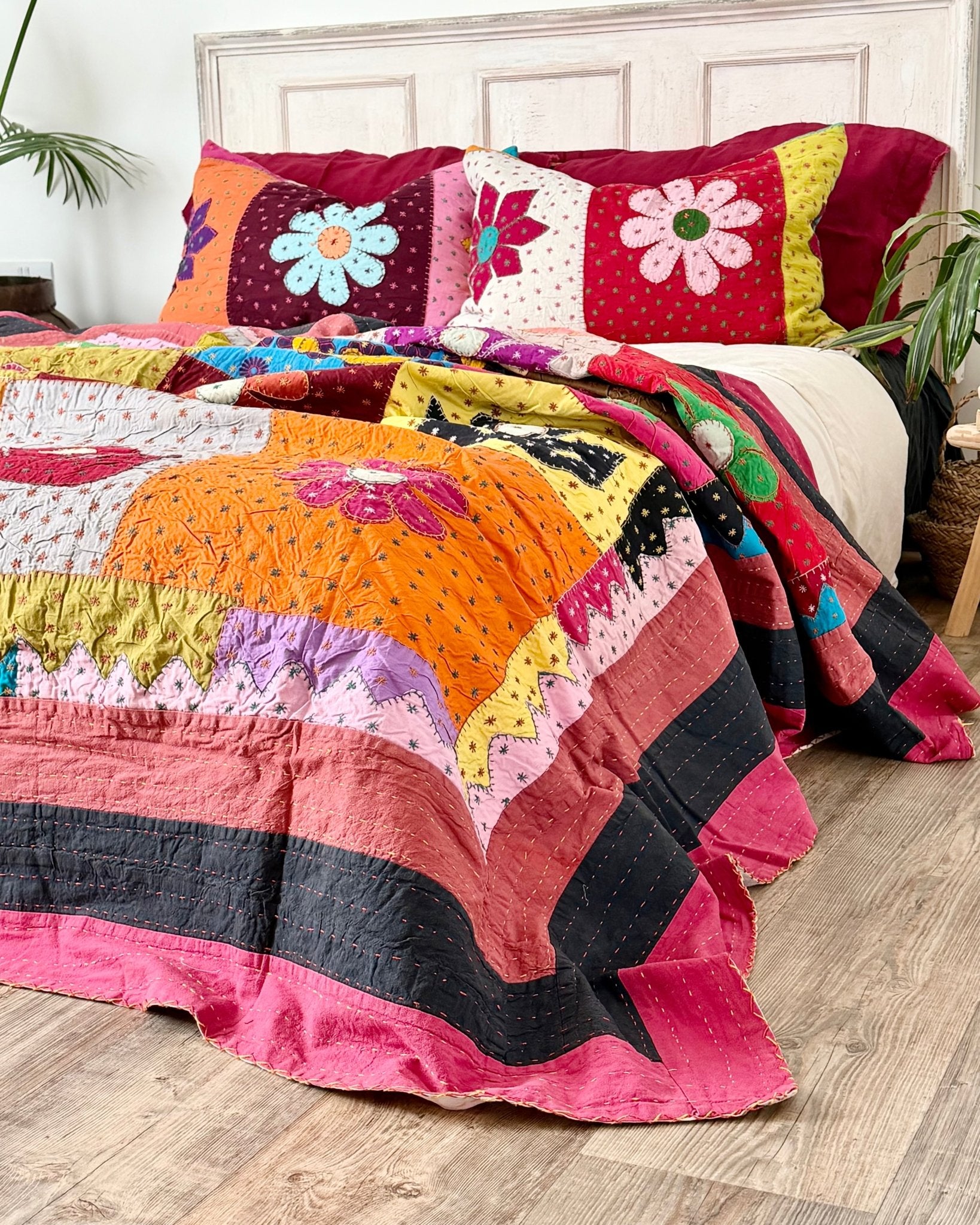 Patchwork Hand Stitched Jogi Bedspread 05 - Double/ King Size - Biggs & Hill