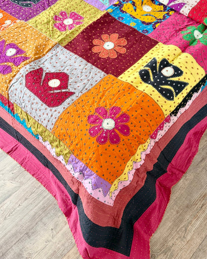 Patchwork Hand Stitched Jogi Bedspread 05 - Double/ King Size - Biggs & Hill