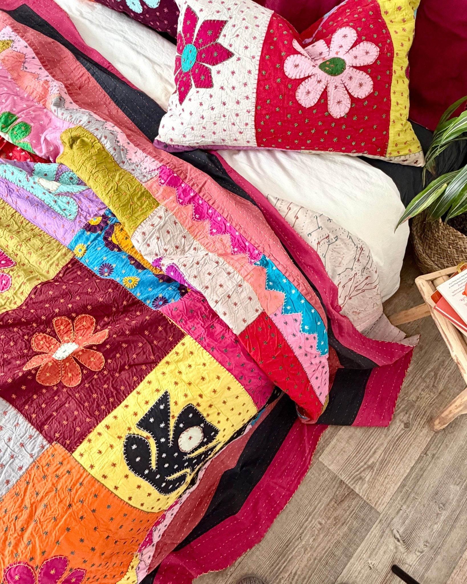 Patchwork Hand Stitched Jogi Bedspread 05 - Double/ King Size - Biggs & Hill