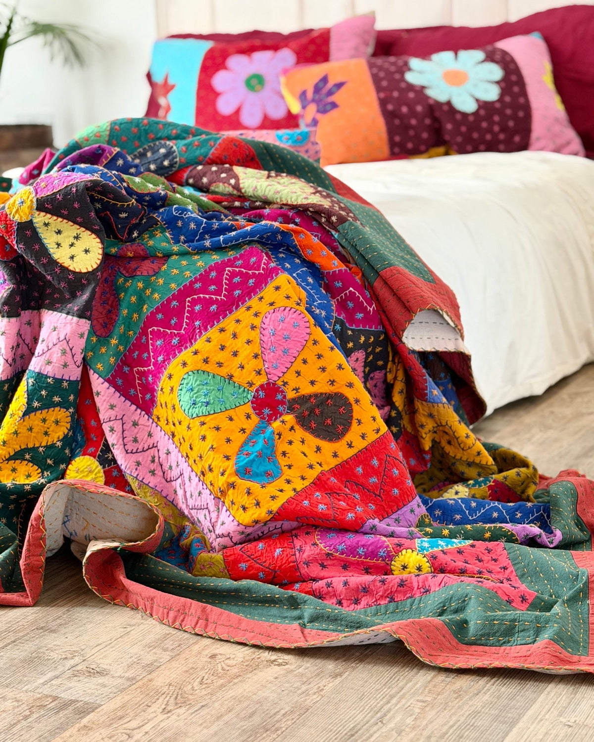 Patchwork Hand Stitched Jogi Bedspread 11 - King Size - Biggs & Hill