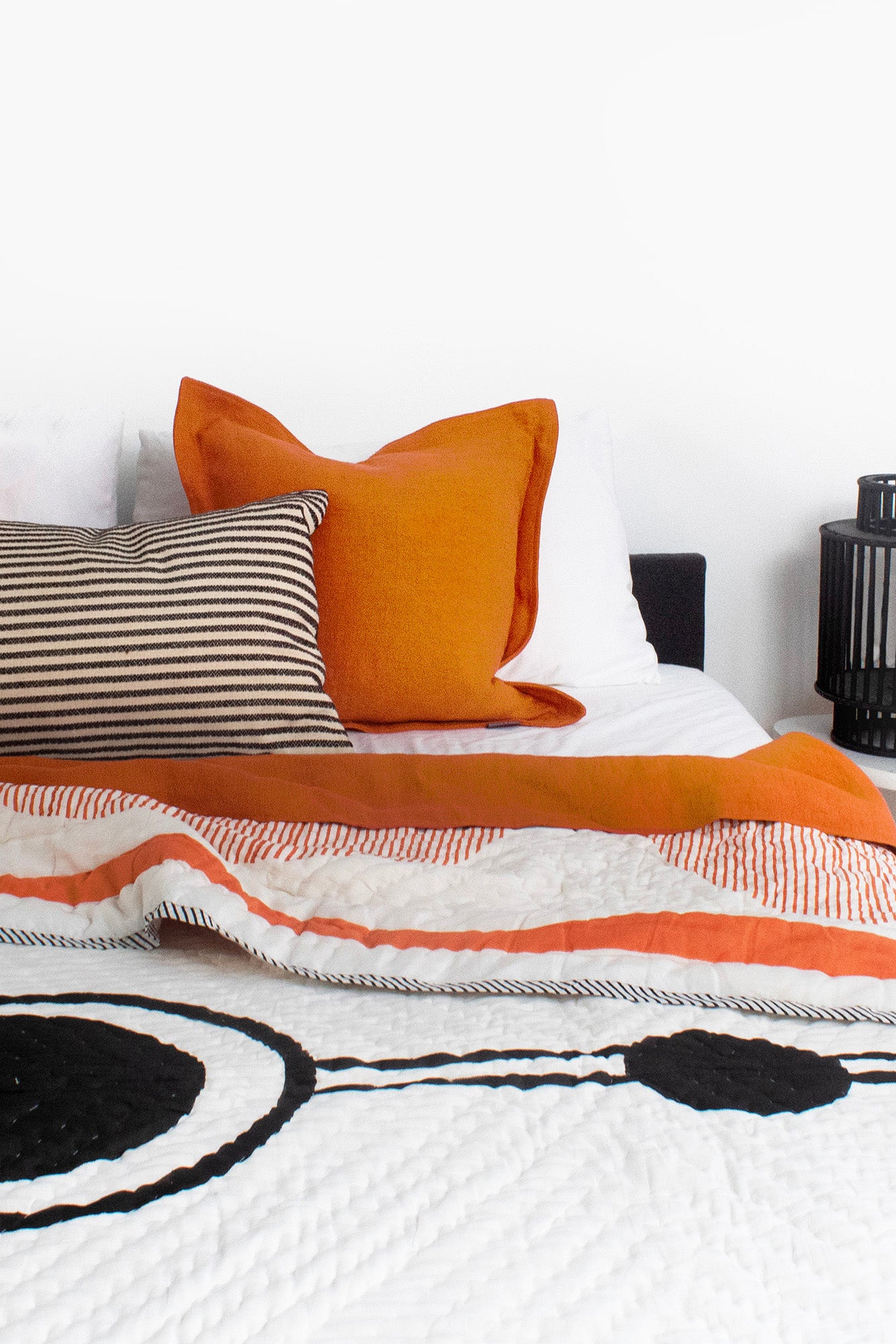 No 1 Block Printed Black, White and Orange Geometric Quilted King Size Bedspread - Biggs & Hill - Bedspread - Bedspread - black - blanket