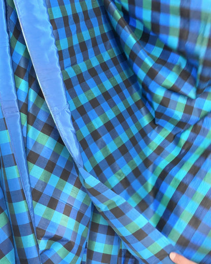 Preloved Silk Sari Length in Blue Check 05