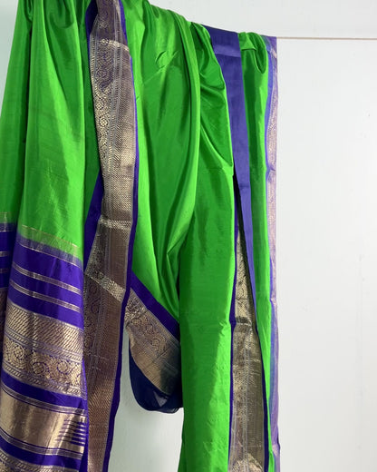 Preloved Silk Sari Length Bright Green and Blue 08