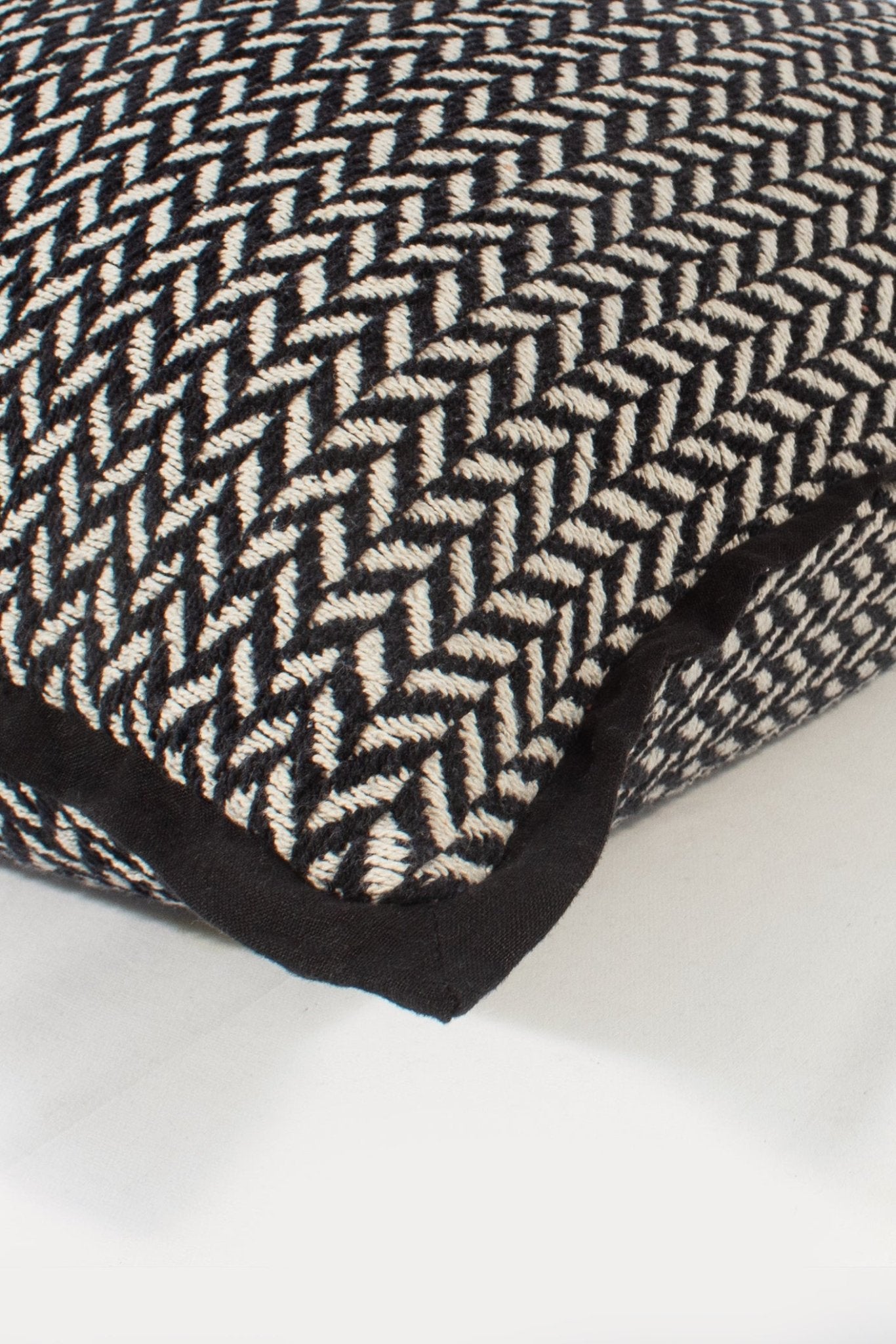Black and White Herringbone Cotton Cushion Cover - Biggs & Hill - Cushion Covers - 45cm - 60cm - large cushion - handmade