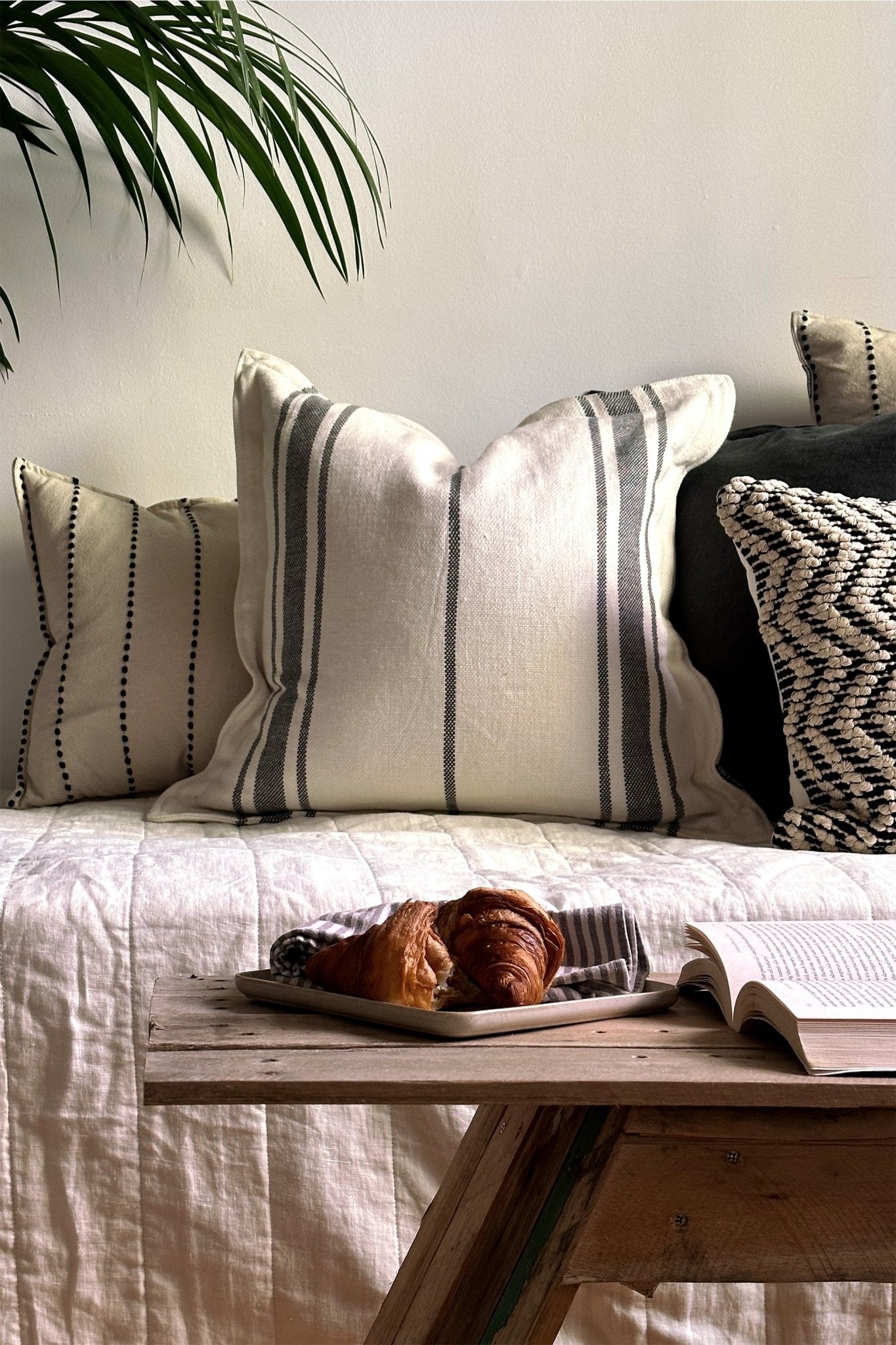 Striped Heavy Linen Grey and Cream Cushion Cover - Biggs & Hill - Cushion Covers - 18 inch - 24 inch - 30 inch