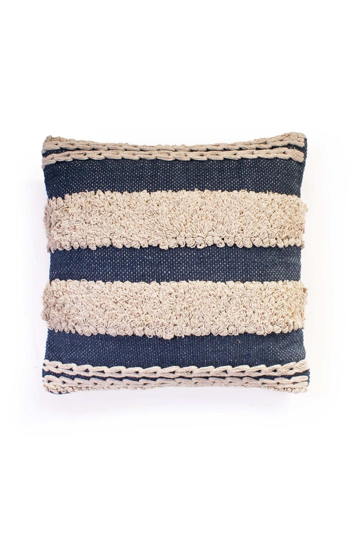 Handmade Indigo and Cream Tufted Cushion Cover - Biggs & Hill - Cushion Covers - 18 inch - 45cm - blue - cotton - striped