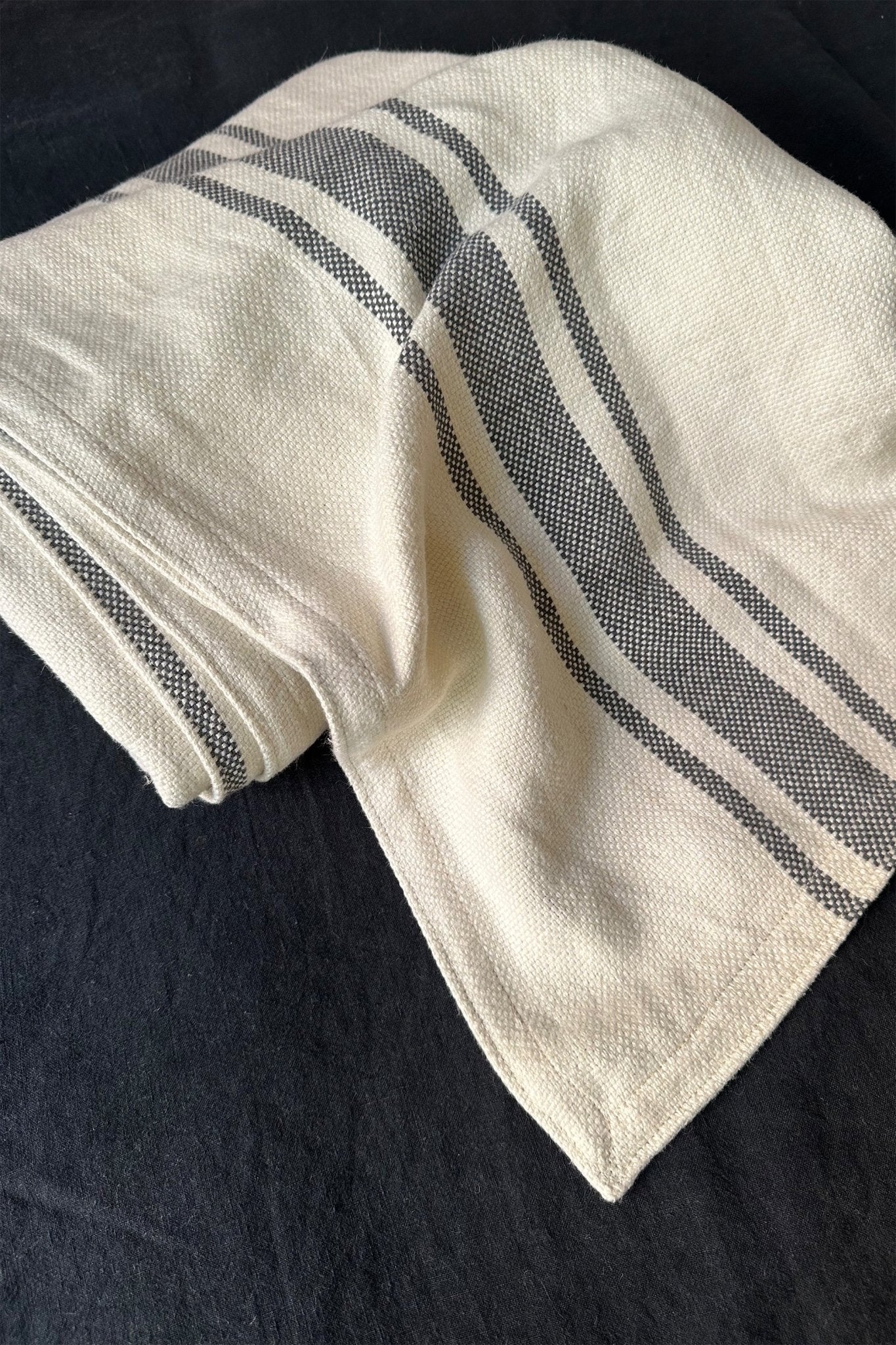 Striped Heavy Linen Bed Throw Blanket in Grey and Cream - Biggs & Hill - Blanket - Bedspread - blanket - charcoal