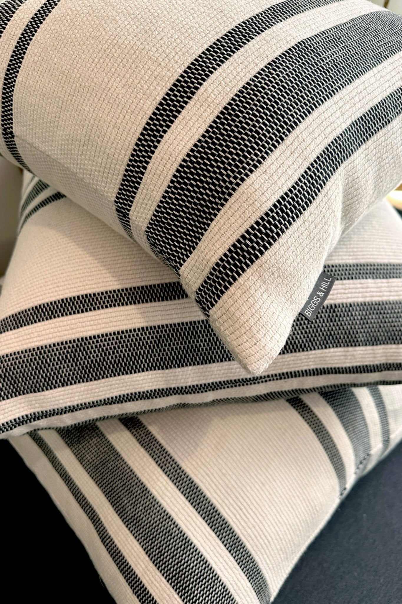 Striped Linen Black and Cream Cushion Cover - Biggs & Hill - Cushion Covers - 18 inch - 24 inch - 30 inch