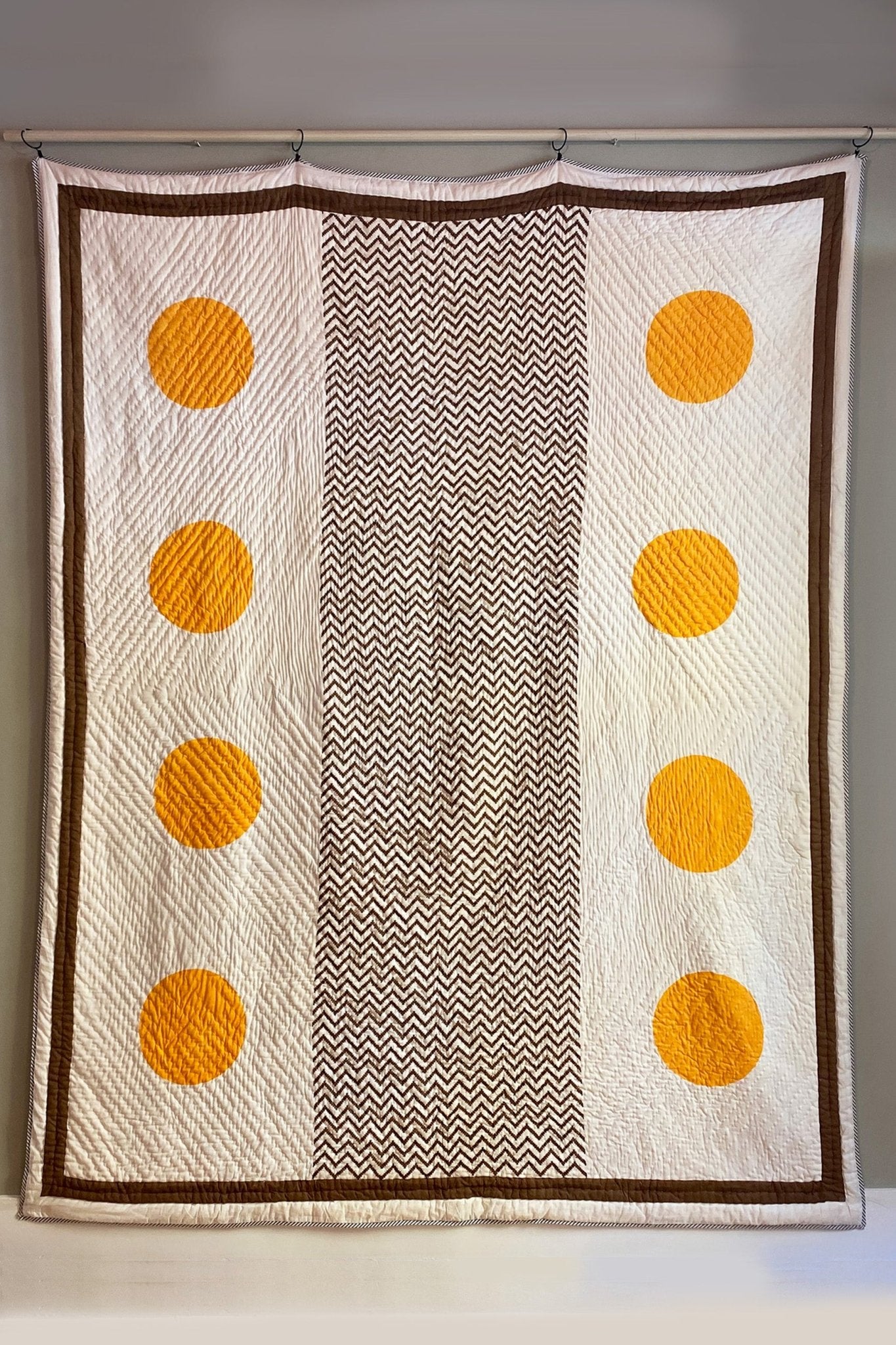 No 3 Block Printed Brown, White and Orange Reversible Quilted Bedspread - Biggs & Hill - Bedspread - Bedspread - black - blanket