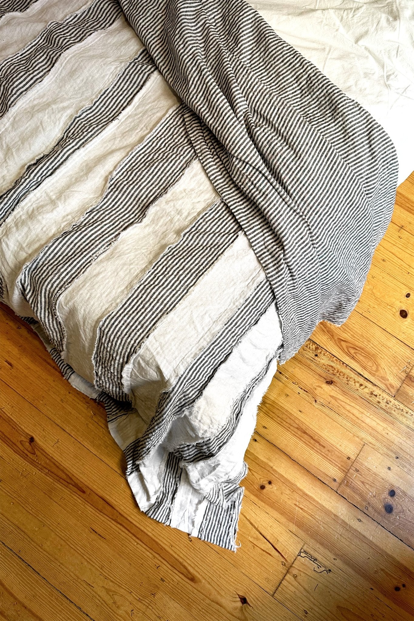 Grey and White Striped Linen Bedspread - Biggs & Hill - Bedspread - Bedspread - blanket - Extra Large