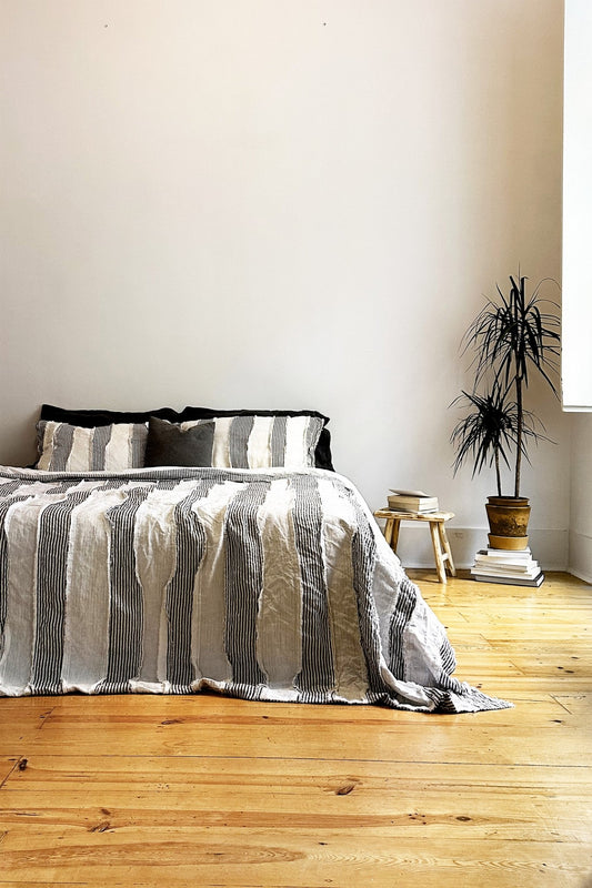 Grey and White Striped Linen Bedspread - Biggs & Hill - Bedspread - Bedspread - blanket - Extra Large