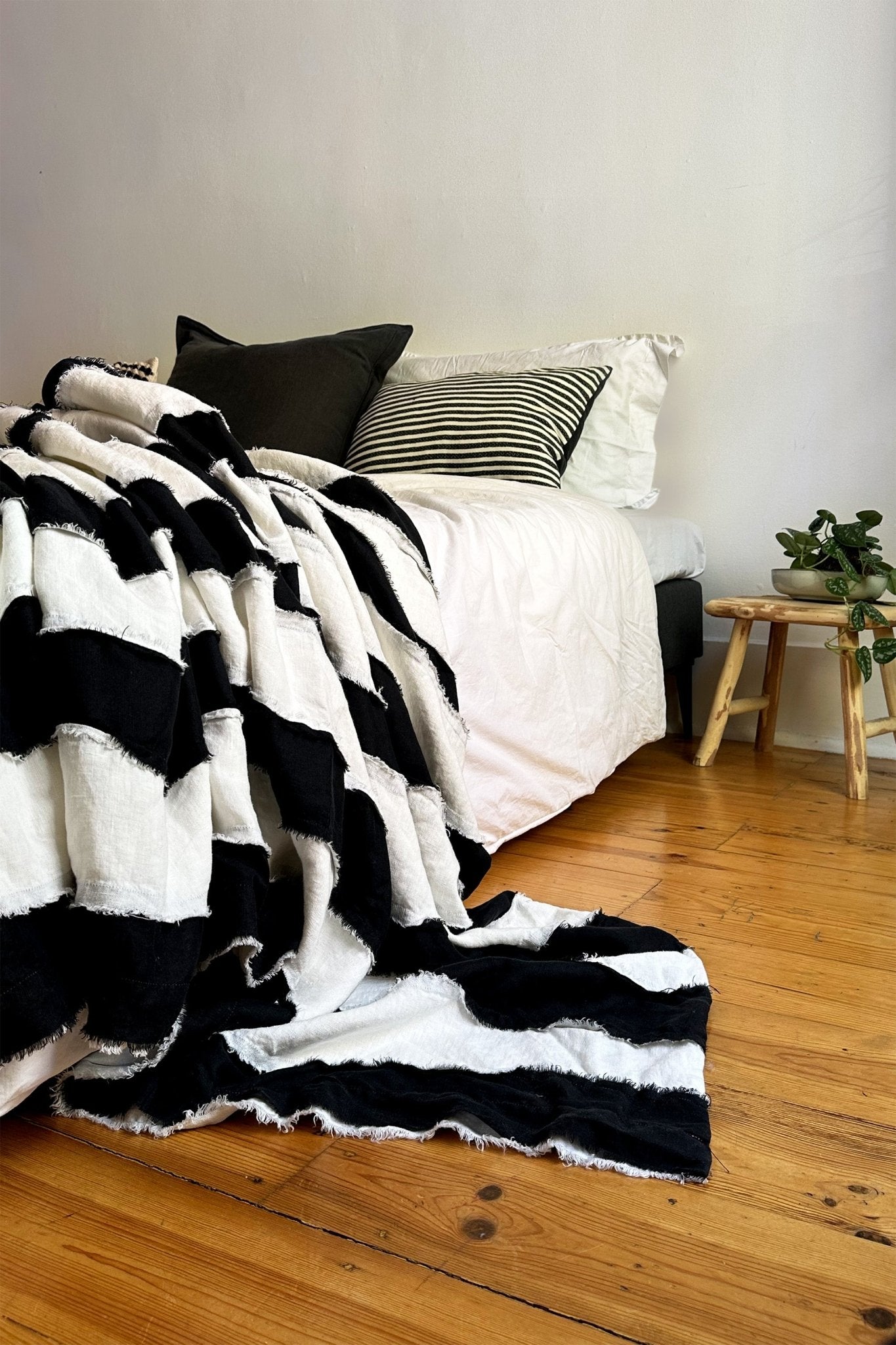 Black and White Striped Linen Bedspread - Biggs & Hill - pre-order - -